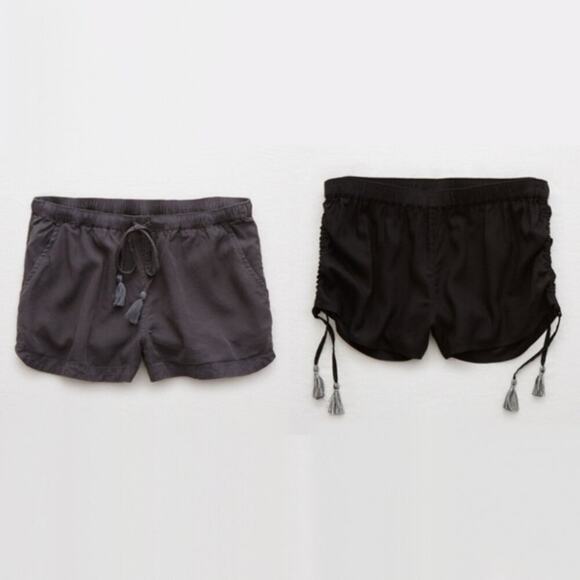 Aerie Boxer Shorts Pajama Lounge Sleep Set / Lot of 2 Grey Black - Picture 1 of 16